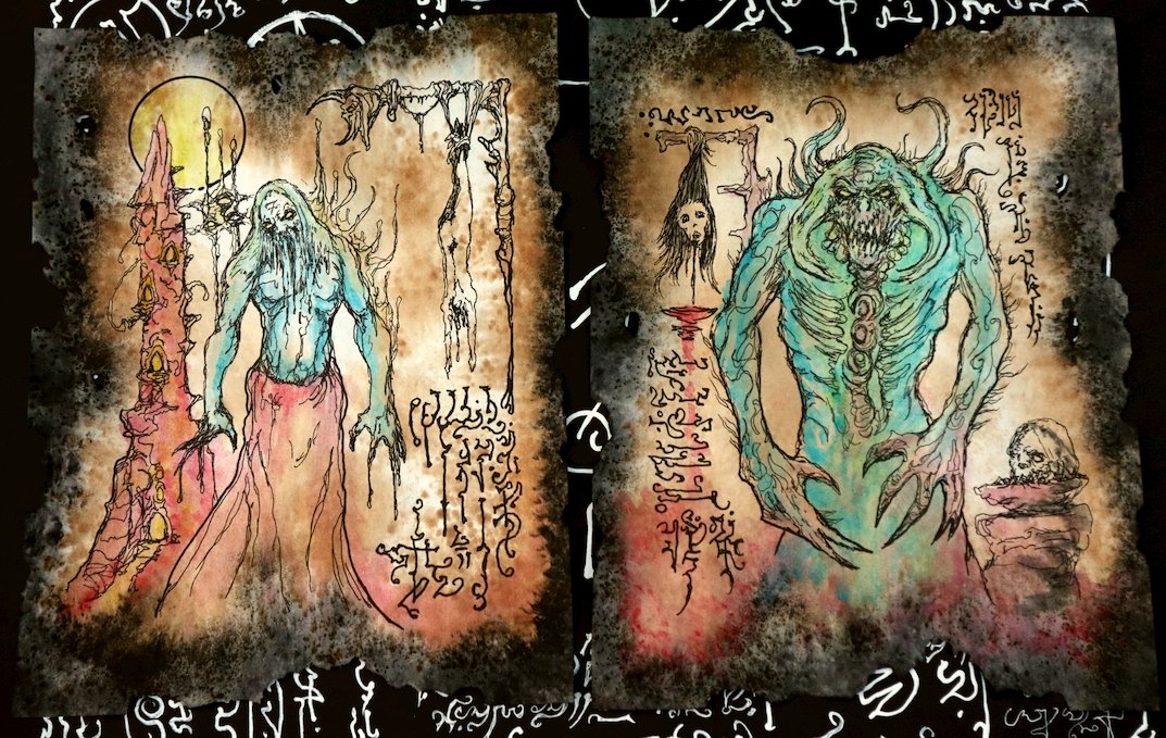 A vague memory stirred in his brain - the memory of a grisly tale mumbled to him over a dying fire in the skull-heaped devil-devil hut of a black witchman - the tale of a god which dwelt in a crimson house in a ruined city and which was worshipped bydarksome cults in dank jungles