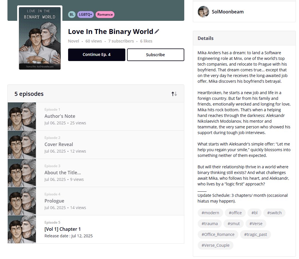 SolMoonbeam's tweet image. Somebody pinch me, please!
My debut BL Novel "Love In The Binary World" is live on Tapas: tapas.io/series/Love-In…
When I think about all the times when I wanted to give up, when I doubted myself... questioned my entire life, I've never imagined I'd come this far!!!