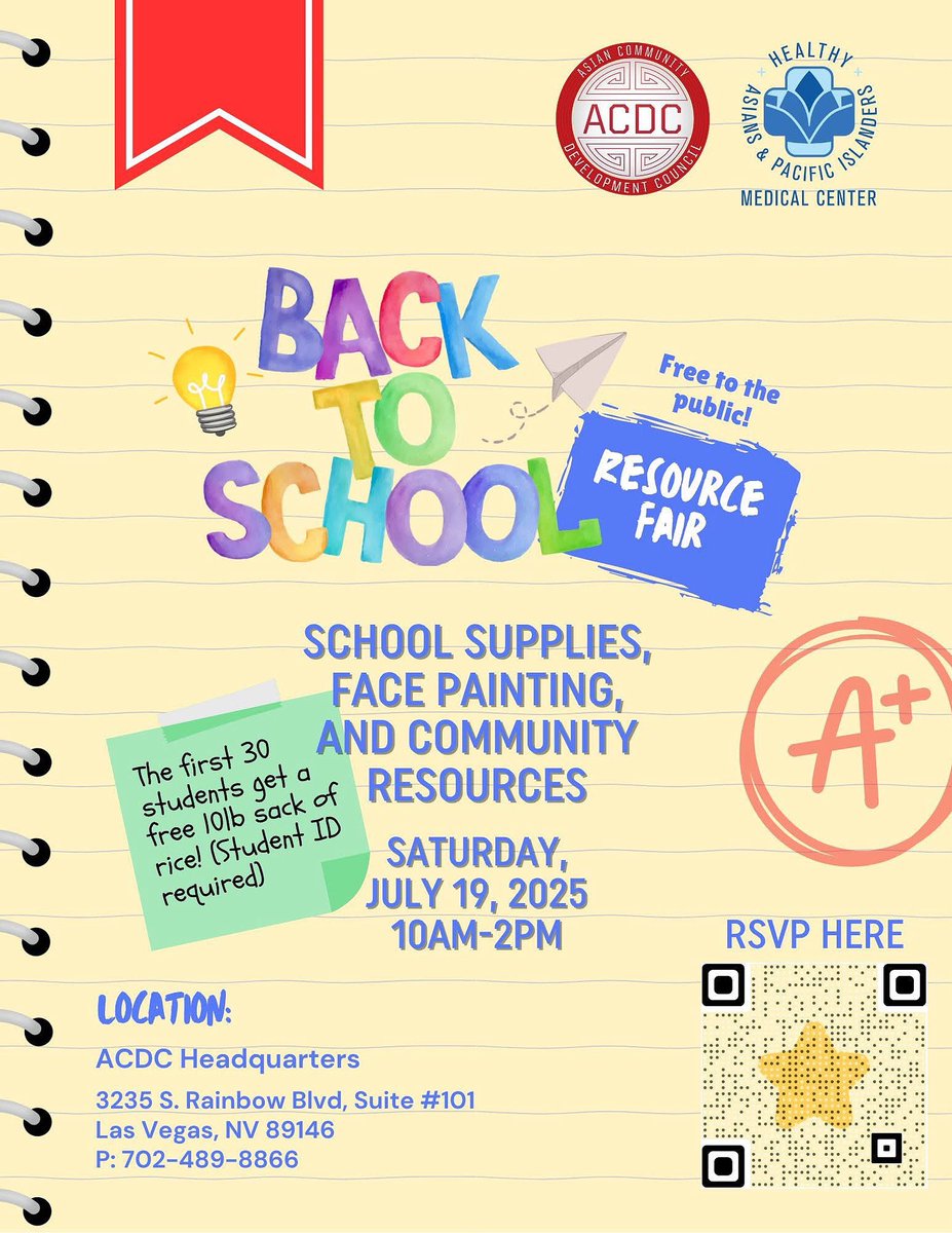 Our #BackToSchool fair is coming up quick! Don’t forget to RSVP using the QR code on the flyer. Everyone is welcome! 📆

✏️Please share with your friends and family!🖍️