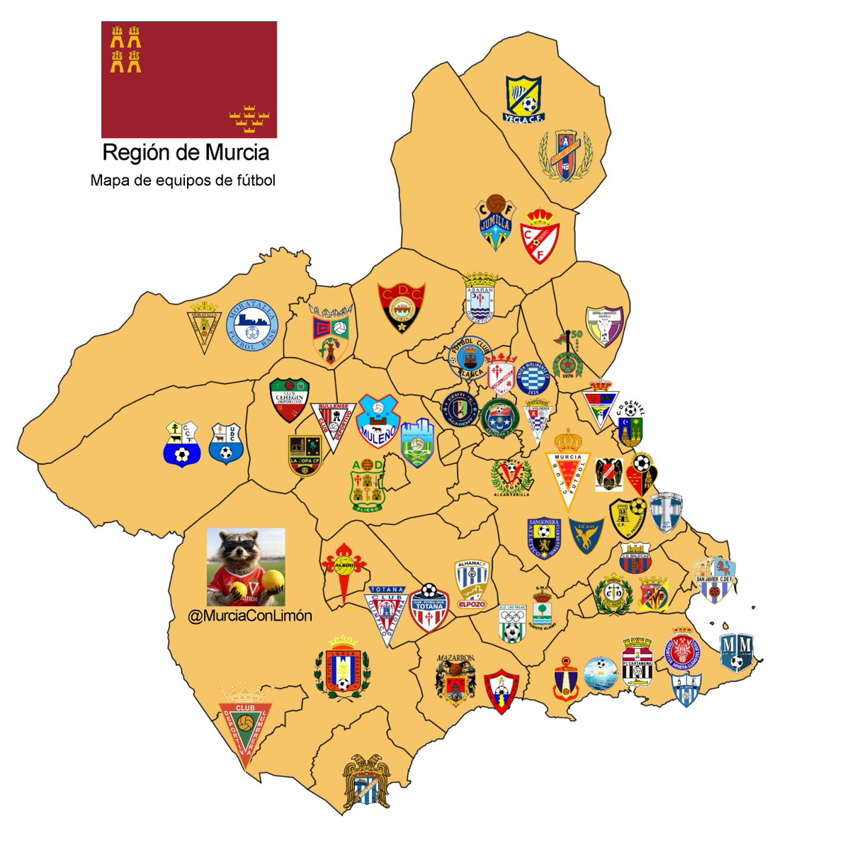 Aquí os traigo la v.2 del mapa de equipos de futbol de la Región de Murcia. He intentado incluir todo lo que me habéis dicho. 

Si os gusta, os agradezco el repost, y si la compartís sin repostear, que por supuesto podéis, pido que al menos me mencionéis.