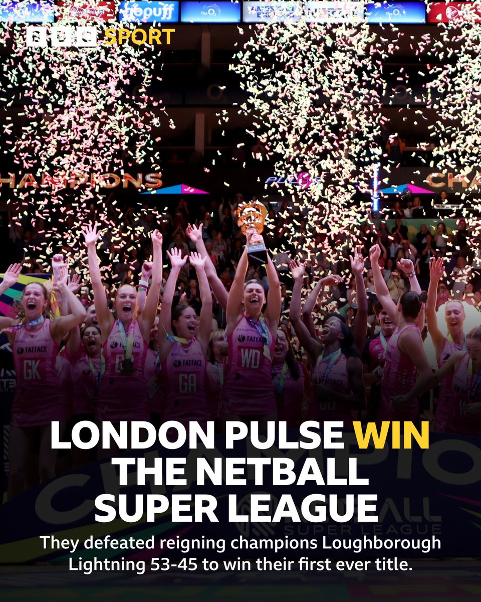London Pulse have won the Netball Super League 🏆

They beat Loughborough Lightning 53-45 to lift the trophy for the first time in the club's history.