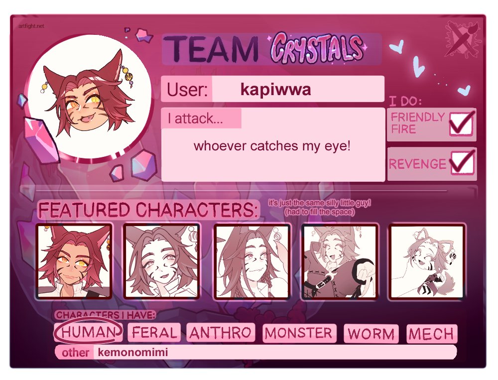 kapiwwa's tweet photo. forgor to post this here, oopsie~
i'm taking part in Art Fight 2025!
https://t.co/yw8qf5VDCu
#artfight #artfight2025 #teamcrystals https://t.co/3glYAoLlRD