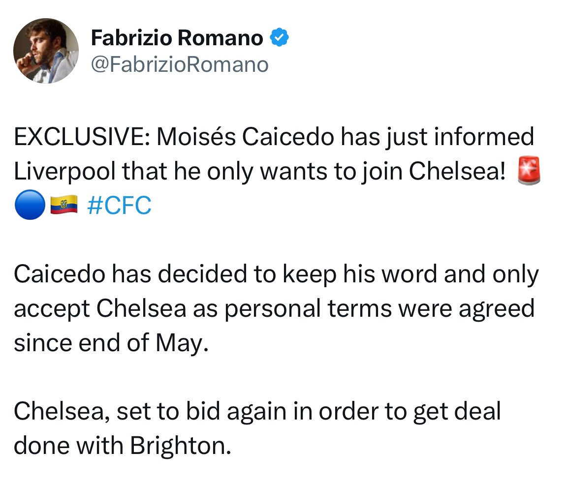 Moises Caicedo told Klopp NO to join the mighty Chels. I’ve defended him ever since and won’t stop