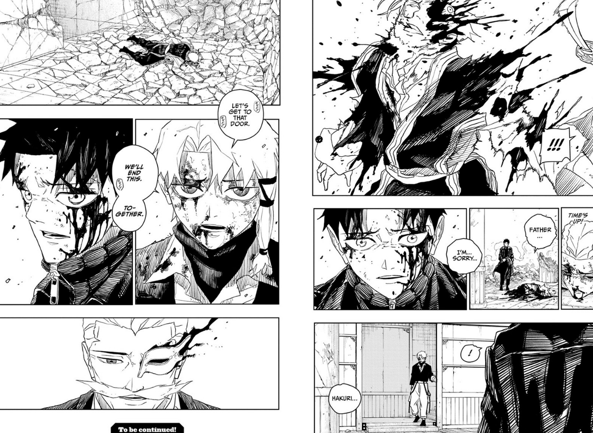 This arc has been so awesome so far. The way the emotions of the characters intersect with the themes, the incredibly twisted dynamics of the Sazanami. Tenri, Soya, Hakuri, Kyora?!?! Some of Kagurabachi's best stuff straight up, can't wait to see where the arc goes from here.
