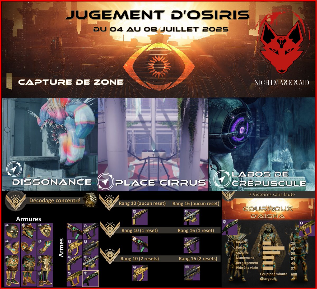 NightmareRaid's tweet photo. RESET JUGEMENT D'OSIRIS
Voici le reset d'Osiris du 04 au 08 juillet 2025
#Destiny2 #reset #osiris #04juillet https://t.co/JCWxfpx4Uc
