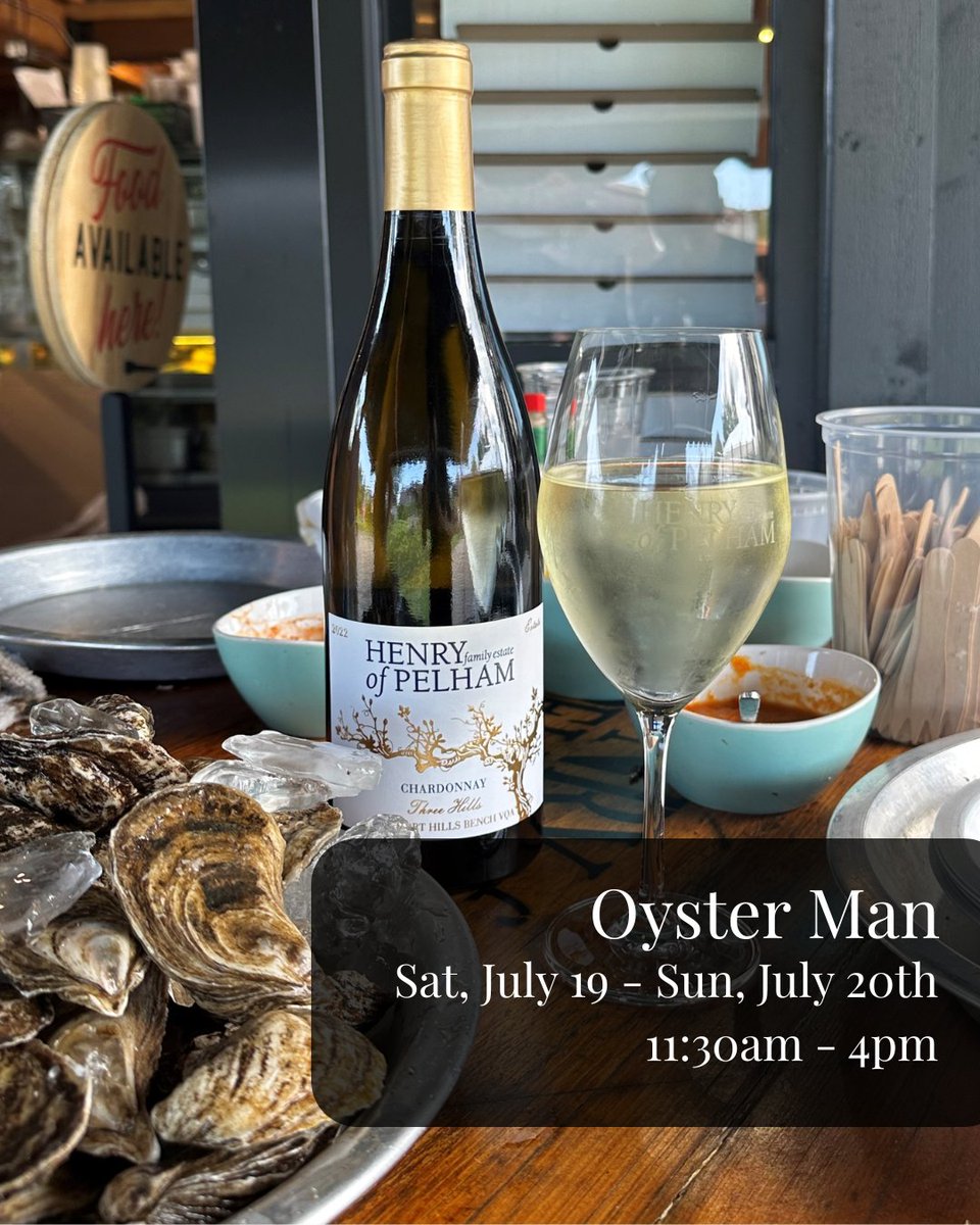 Oyster Man is back by popular demand! Join us July 19th-20th for fresh shucked oysters, crisp wine, and live music. No tickets necessary, oysters are market price. Learn more: henryofpelham.com/oyster-man-202…

Live Music from 1pm-4pm
July 19th: Baco Blues Band
July 20th:  Brown &amp; Beau