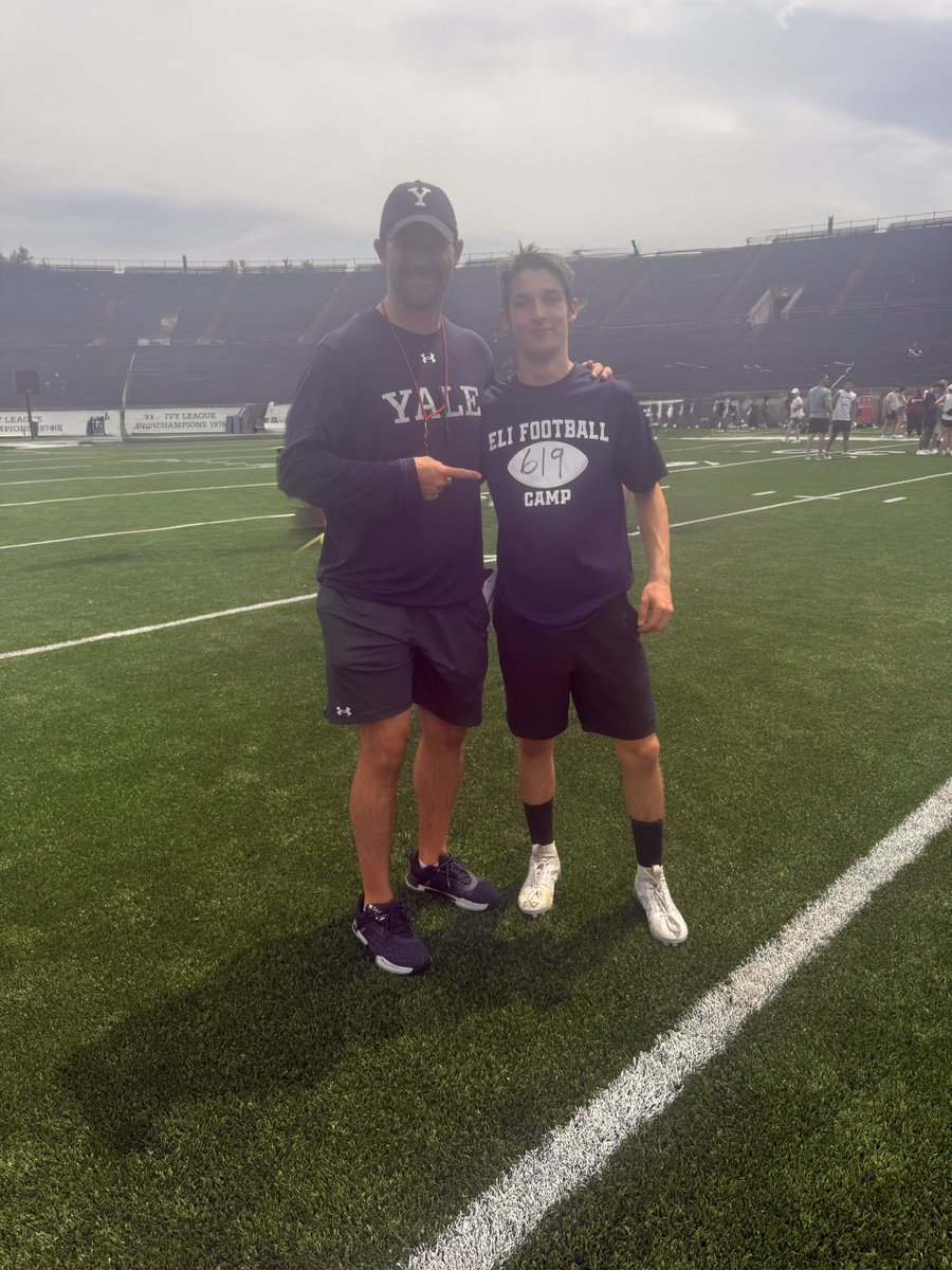 Had a great camp yesterday with <a href="/yalefootball/">Yale Football</a> <a href="/YUFBRecruiting/">Yale Football Recruiting</a> Thank you <a href="/ChrisBergeski/">Chris Bergeski</a> for a fun &amp; engaging camp. I look forward to coming down for a game day visit to learn more about the team’s culture. <a href="/CoachRenoYale/">Tony Reno</a> it was great to finally meet you #imscaredofyou #teamcleanup