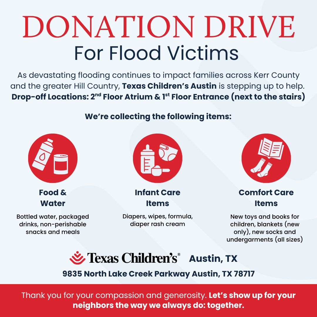 We are deeply saddened by the catastrophic flooding impacting families across Kerr County and the Hill Country. Our Austin team is hosting a Donation Drive to support those affected. See the graphic for details on how you can help.