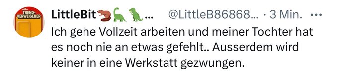 La Que Tira Con Turrón (@audifono81) on Twitter photo Doch <a href="/LittleB86868082/">LittleBit🦫🦕🦖🥝🧙♀️</a> ,
ICH wurde vom Jobcenter gezwungen in eine #WfbM zu gehen!
Ich kann nicht glauben, dass Menschen wirklich immernoch so einen Bockmist labern!
Nachdem meine Erkrankung sich verschlimmert hat und ich somit behindert wurde, habe ich 4 Jahre lang einen Job Doch <a href="/LittleB86868082/">LittleBit🦫🦕🦖🥝🧙♀️</a> ,
ICH wurde vom Jobcenter gezwungen in eine #WfbM zu gehen!
Ich kann nicht glauben, dass Menschen wirklich immernoch so einen Bockmist labern!
Nachdem meine Erkrankung sich verschlimmert hat und ich somit behindert wurde, habe ich 4 Jahre lang einen Job