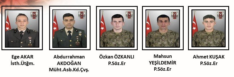 Pençe-Kilit Harekâtı bölgesinde faaliyet esnasında Şehit olan kahramanlarımıza Allah’tan rahmet, kederli ailelerine ve aziz Milletimize başsağlığı diliyorum. Yaralı Mehmetciğimize Yüce Mevladan acil şifalar diliyorum. 
Milletimizin başı sağolsun.