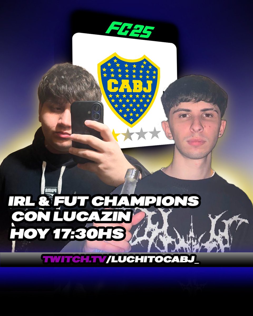 HOY 17:30 IRL &amp; FUT CHAMPIONS CON <a href="/Lucazinn74/">Lucazinn</a> 

twitch.tv/luchitocabj_