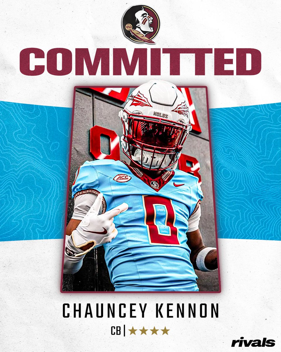 🚨BREAKING🚨 Elite CB Chauncey Kennon has committed to Florida State🍢 

Kennon is the No. 5 CB in the 2026 class.

Read: on3.com/rivals/news/fl…