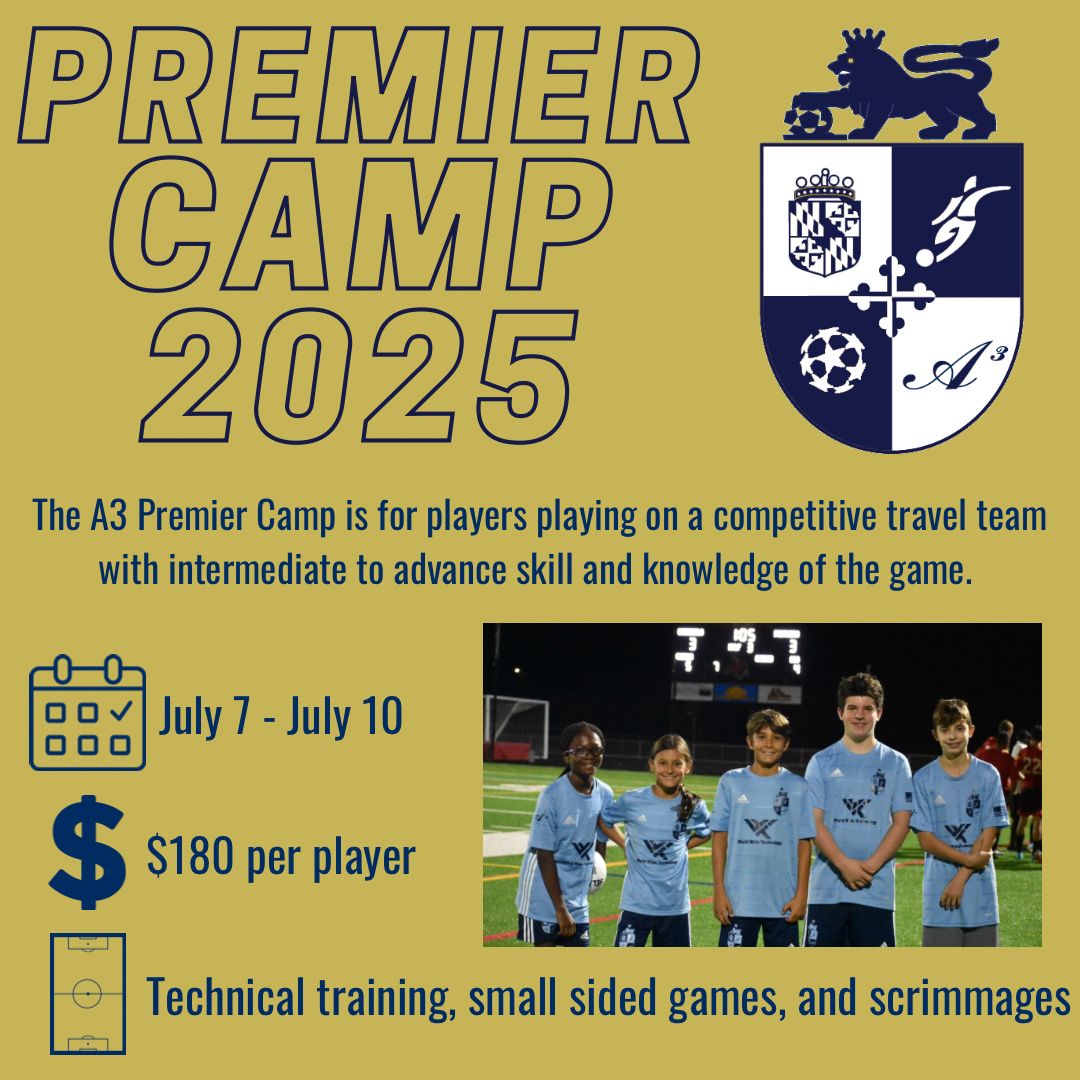 Tomorrow is the first day of Premier Camp! We still have a few spots open, register at a3soccer.com.