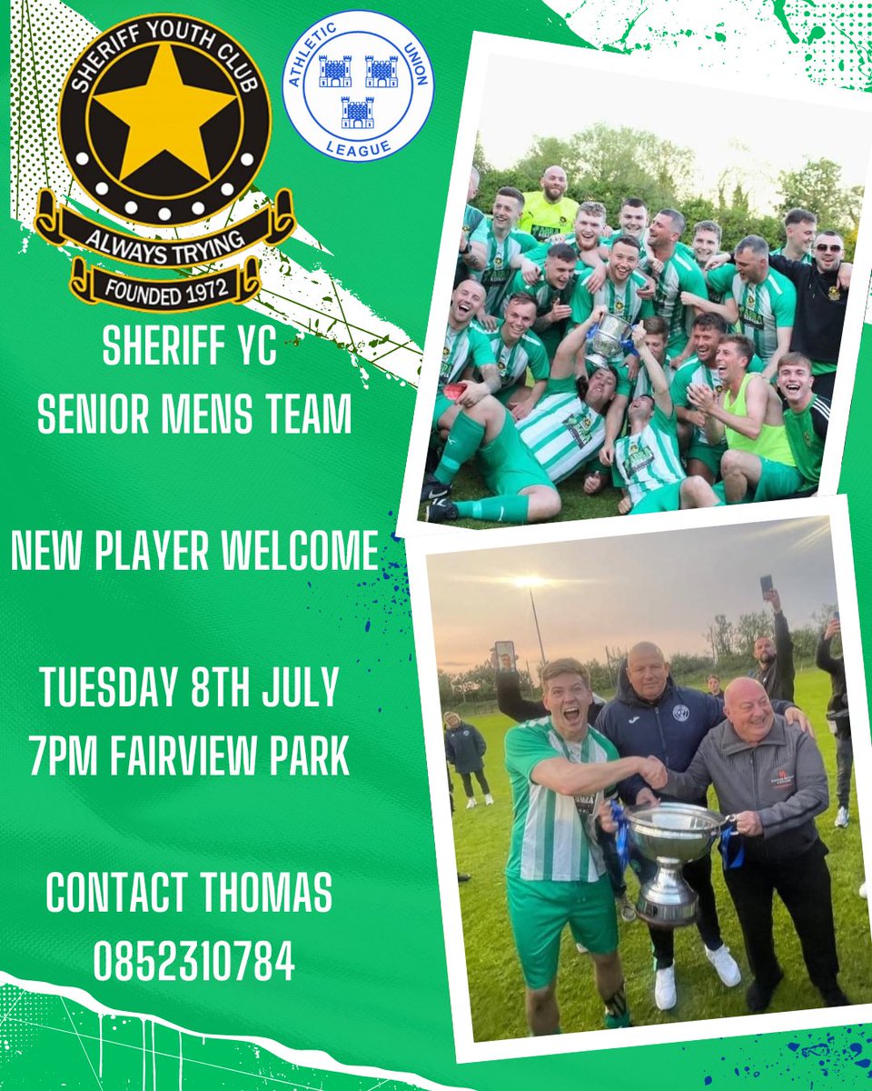 After a successful 24/25 season with a cup and league double our Senior Mens Team is back for preseason 

New players welcome 

🕜 Tuesday 8th July 7pm 
📍 Fairview park 

Contact Thomas for more information 0852310784