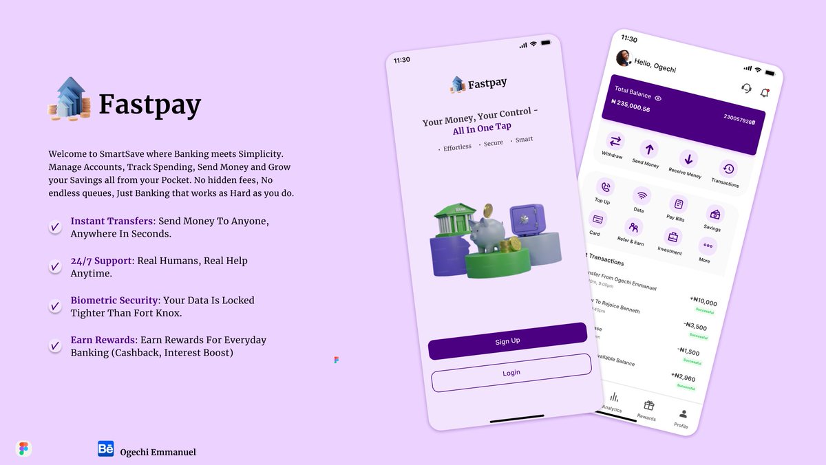 OgechiPrec28's tweet image. Designed this smartsave mobile app where banking is made simple.
Manage accounts, track spending, send money and grow your savings all from your pockets, no hidden fees, no endless queues, just banking that works as hard as you do.

#UIUX #figma #design #productdesign #uidesign