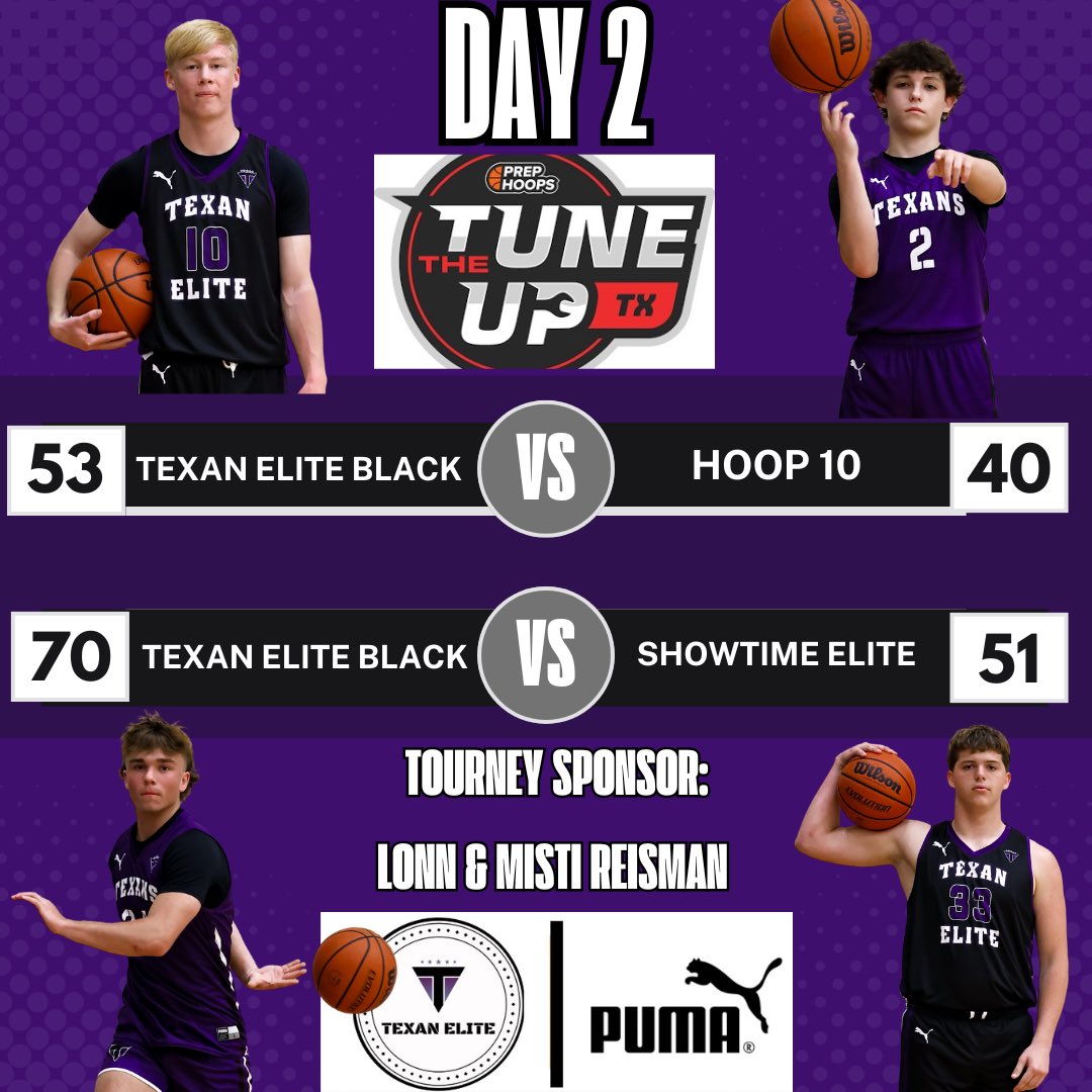 TEXAN ELITE goes 4-0 at The Tune Up and brings home their FIRST EVER Prep Hoops Tournament Championship. Thank you to Lonn and Misti Reisman for being our tournament sponsor. GO TEXANS!!