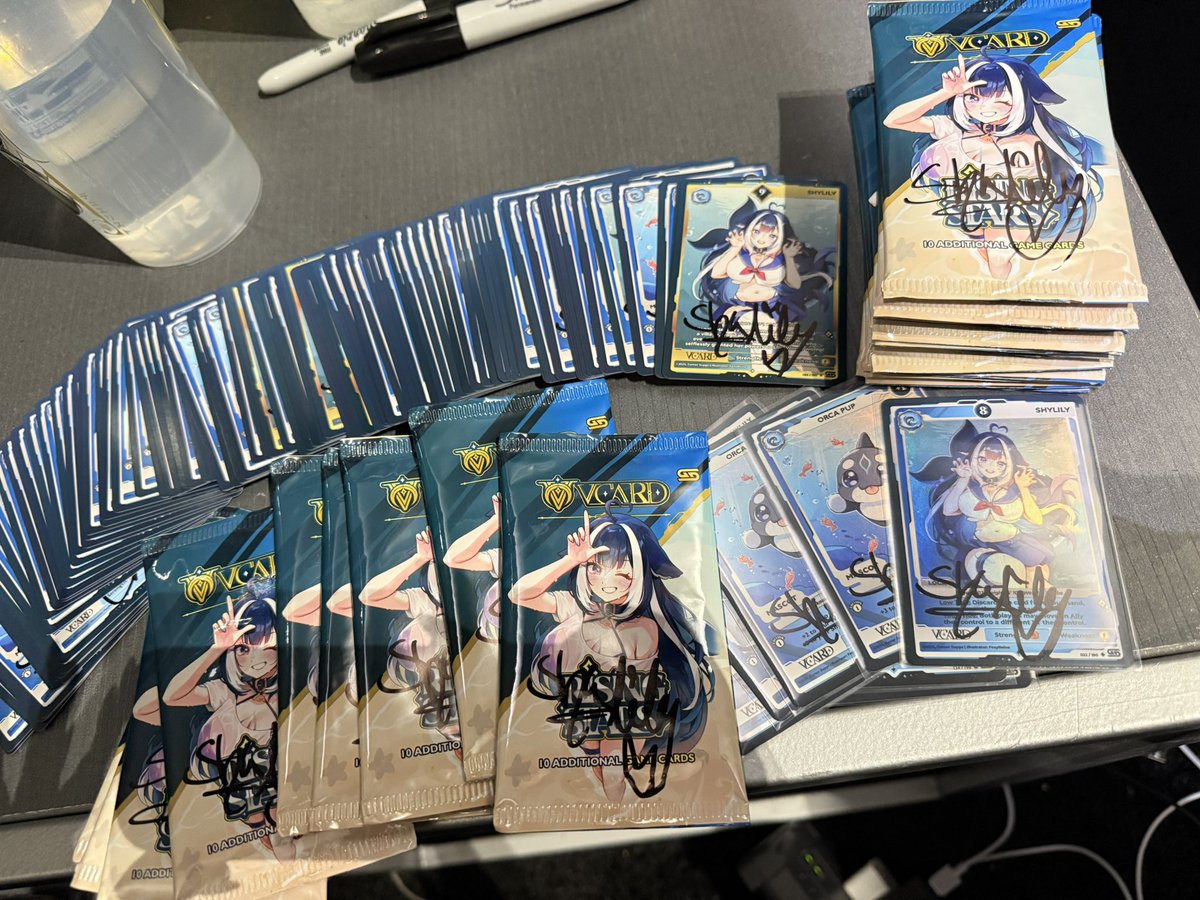 @shylilytwitch: AX told me I couldn’t sign anything anymore, So I pre signed hundreds of VCards to give out instead! 💙🫶 Thank you @GamerSupps @VCardTCG