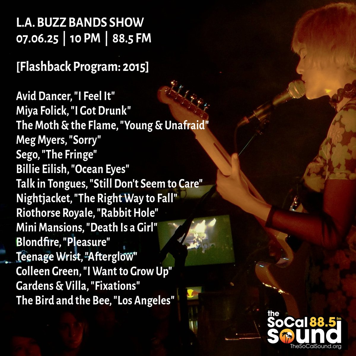 krbronson (@krbronson) on Twitter photo Wrapping a holiday weekend with a flashback @BuzzBandsLA Show tonite on 88.5 FM <a href="/TheSoCalSound/">The SoCal Sound</a>. Hear songs from 2015 by Mini Mansions, Gardens & Villa, The Moth & the Flame, Billie Eilish, Meg Myers, Avid Dancer, Miya Folick, Talk in Tongues, Sego, + more bit.ly/3TVjd7g Wrapping a holiday weekend with a flashback @BuzzBandsLA Show tonite on 88.5 FM <a href="/TheSoCalSound/">The SoCal Sound</a>. Hear songs from 2015 by Mini Mansions, Gardens & Villa, The Moth & the Flame, Billie Eilish, Meg Myers, Avid Dancer, Miya Folick, Talk in Tongues, Sego, + more bit.ly/3TVjd7g