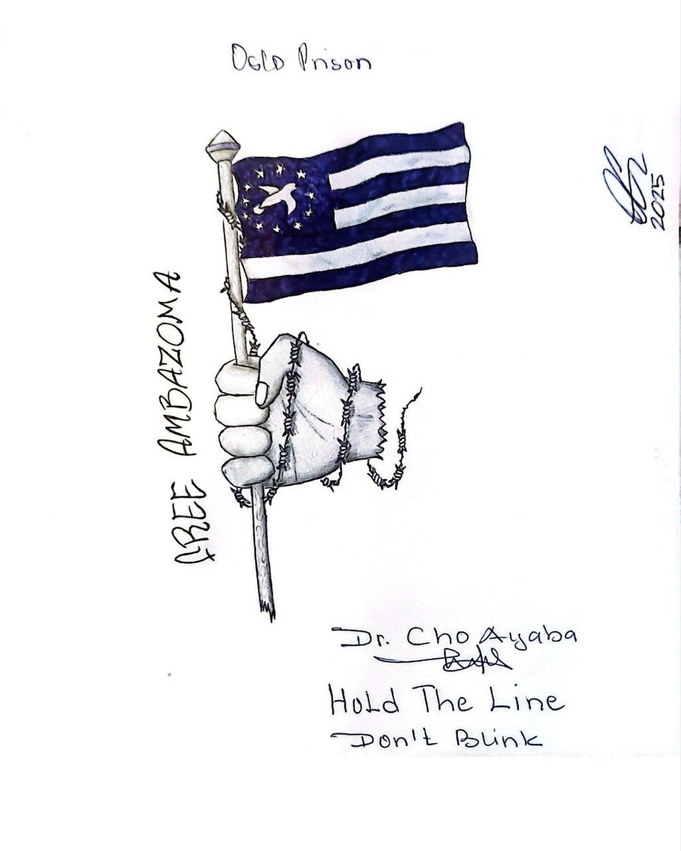 Norway’s Chains, Our Flag: You Can Jail the Man But Not the Revolution

A sketch from inside Oslo Prison.
No fancy courtroom. No human rights briefing. No international symposium.
Just a chained fist,
holding high the Ambazonian flag,
drawn by a man imprisoned not for any