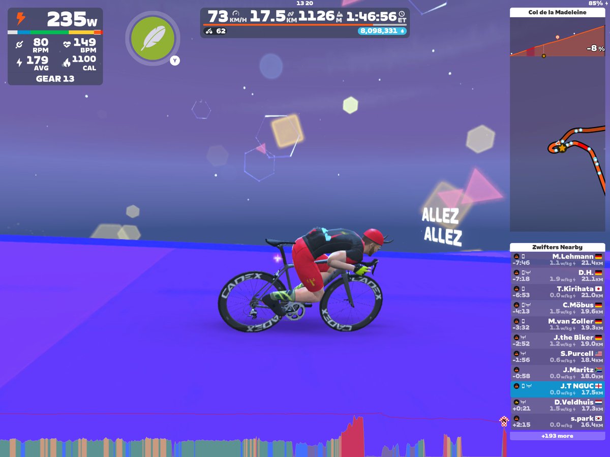 so happy to have completed <a href="/GoZwift/">Zwift</a> 4th and final stage of the 2025 TDF climb portal challenge all done in 6 days, Col de la Madeleine in 1hr 40 min and ahead by 4 minutes <a href="/zwiftinsider/">Zwift Insider</a> guide  not bad when knackered and hurting. cant see this weeks climbs done again