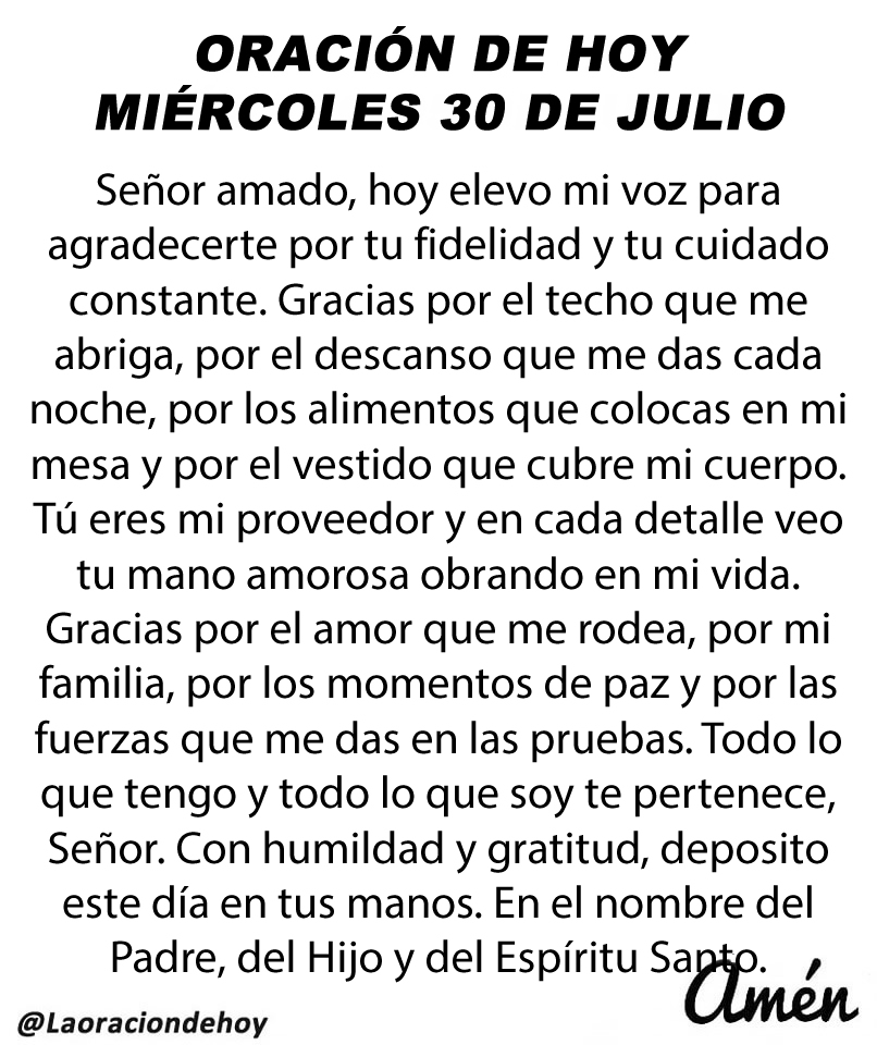 Oración diaria para hoy miércoles 30 de julio de 2025.