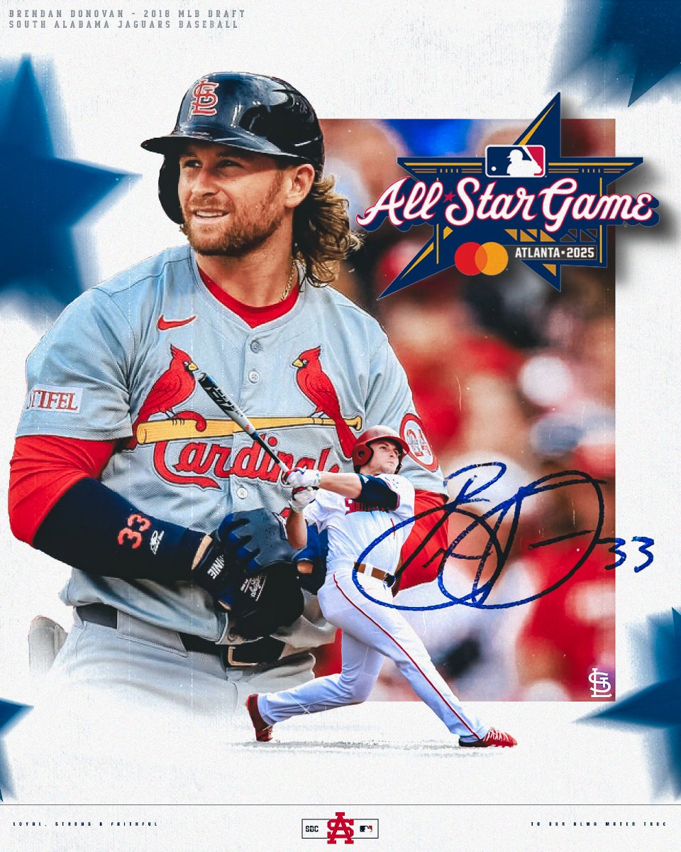 𝐃𝐎𝐍𝐍𝐈𝐄 𝐃𝐈𝐃 𝐈𝐓! 

Congrats to former Jaguar Brendan Donovan on being selected to the 2025 NL All-Star Team‼️

#ProJags