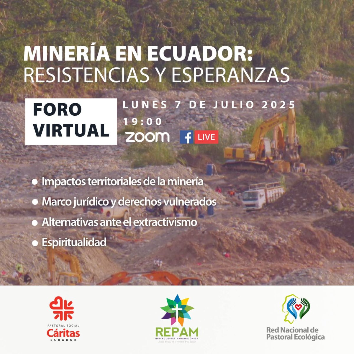 🔴 FORO | MINERÍA EN ECUADOR: RESISTENCIAS Y ESPERANZAS

La minería en Ecuador deja huellas profundas en los territorios, las comunidades y la naturaleza. Este foro abre un espacio para reflexionar, compartir y construir alternativas desde la esperanza.

 #EcuadorLibreDeMinería