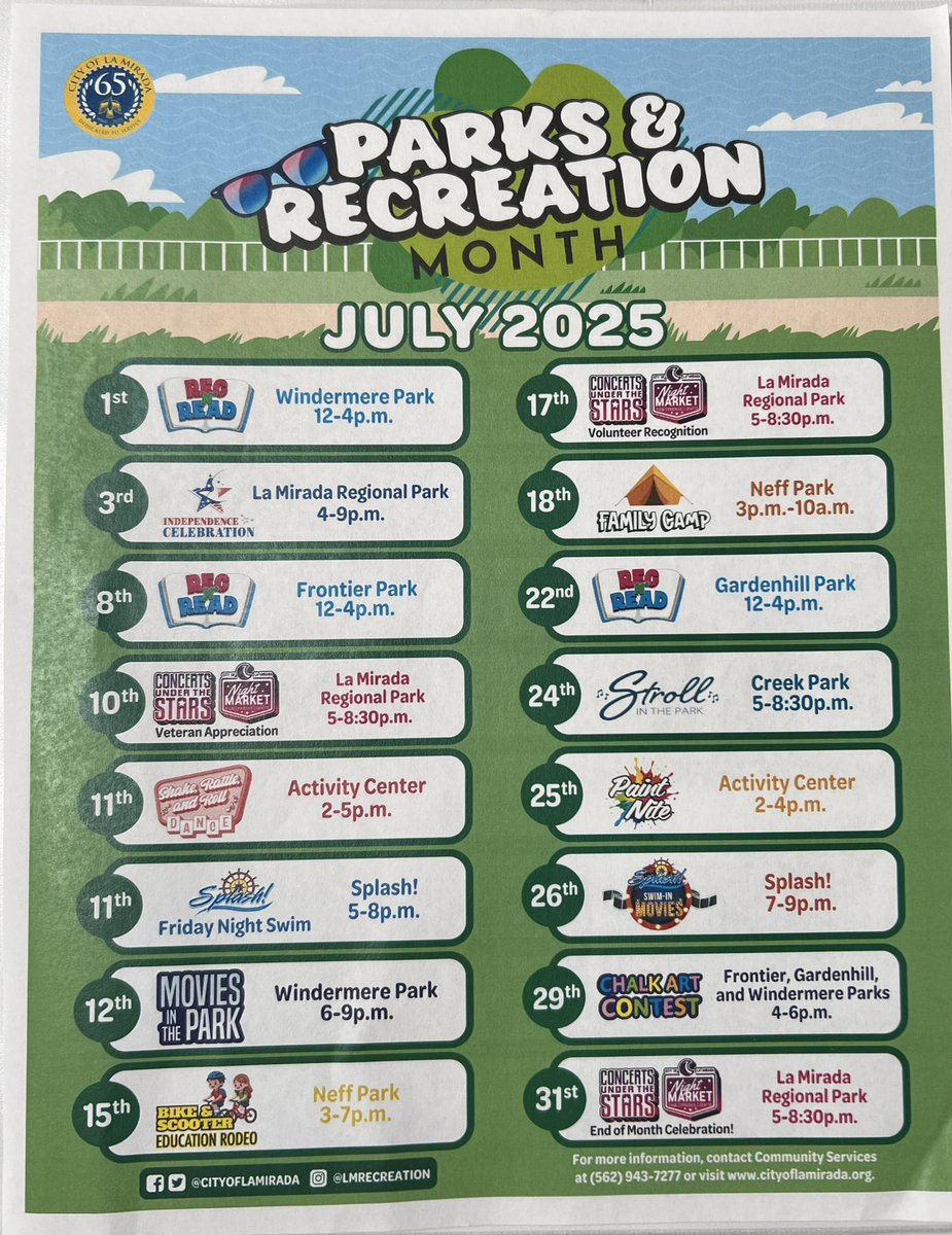 July is Parks &amp; Recreation Month! Something for just about every day of July! #ShiningCityOnAHill
