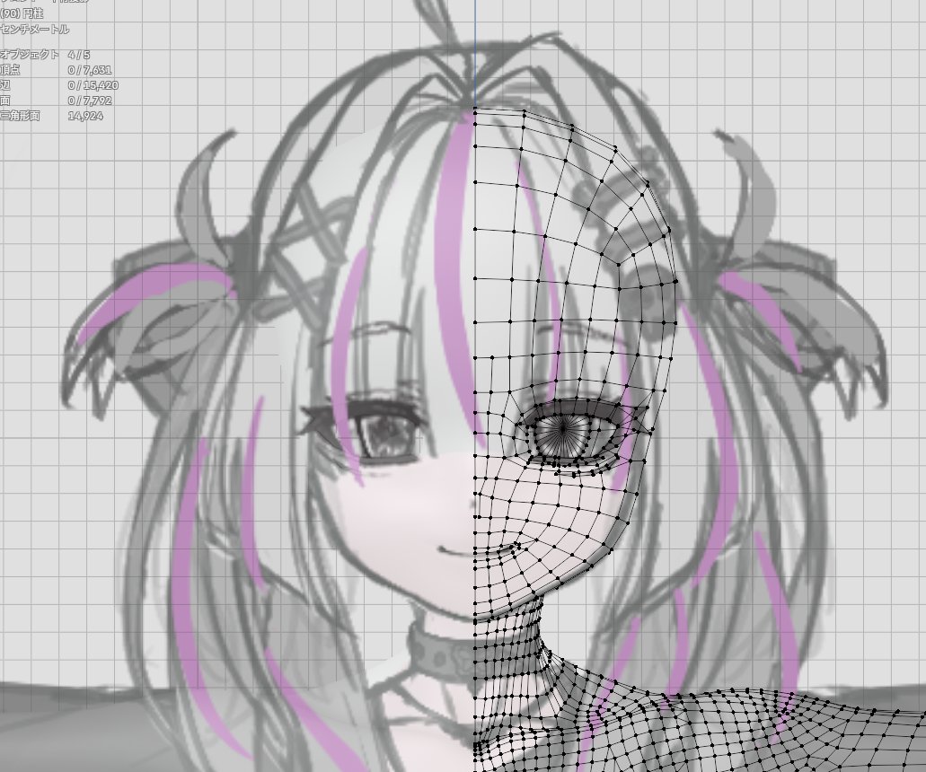 お顔はこんな感じで作っていく！ #Blender #b3d #VRChat #3DCG