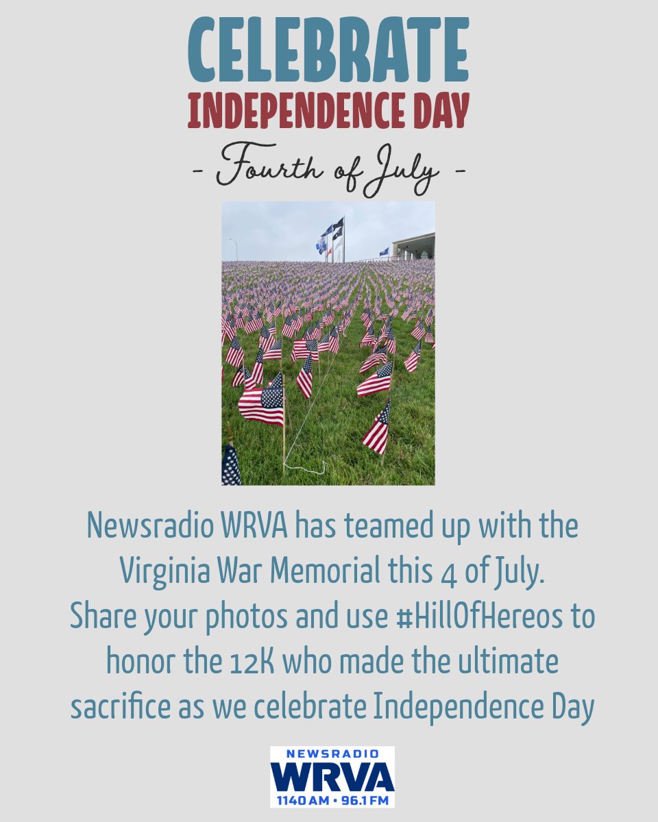 NEWSRADIO WRVA (@newsradiowrva) on Twitter photo This July 4th, freedom comes with remembrance. 🇺🇸
WRVA + the <a href="/VAWarMemorial/">Virginia War Memorial</a> are honoring 12,000 fallen heroes with the #HillOfHeroes display in Richmond.
📍Stop by, snap a photo, and tag #HillOfHeroes to show your respect.
#WRVA #IndependenceDay #FreedomIsntFree #HonorThem This July 4th, freedom comes with remembrance. 🇺🇸
WRVA + the <a href="/VAWarMemorial/">Virginia War Memorial</a> are honoring 12,000 fallen heroes with the #HillOfHeroes display in Richmond.
📍Stop by, snap a photo, and tag #HillOfHeroes to show your respect.
#WRVA #IndependenceDay #FreedomIsntFree #HonorThem