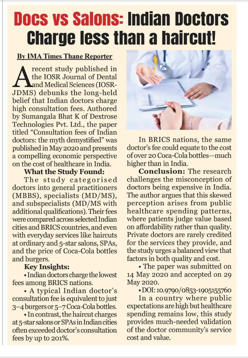 Renjith2424's tweet photo. The lower fees reflect systemic issues like undervalued expertise, skewed cost perceptions, and a lack of fee standardization. As highlighted in the study, this paradox underscores the need to reevaluate how healthcare services are priced and perceived in India . https://t.co/J4S2AuCfsk