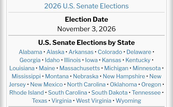 MarkLittle96088's tweet photo. This image depicts the US Senate seats up for election in 2026. I would like Alabama, Iowa, Maine, New Jersey, Alaska or Texas. @AmericaPartyX @cb_doge @elonmusk https://t.co/Puq3qntIlg