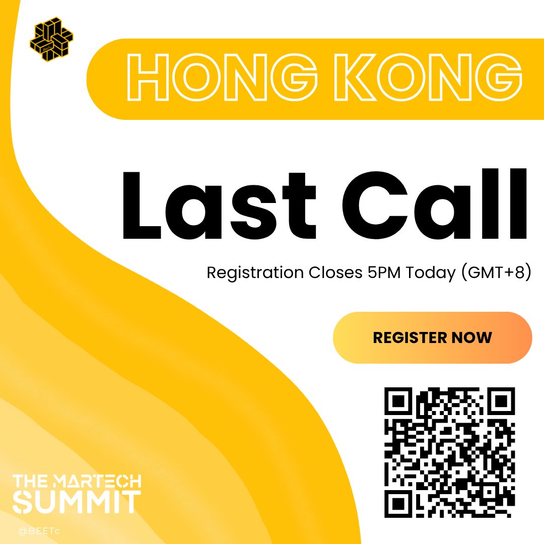 🚨 Last Call! Registration for The MarTech Summit #HongKong closes TODAY at 5PM (GMT+8)!
🌟 Join 250+ marketing &amp; tech trailblazers tomorrow, 8 July at The Ritz-Carlton Hong Kong for a day of powerful insights and unmatched networking.
loom.ly/0xtzb0Q