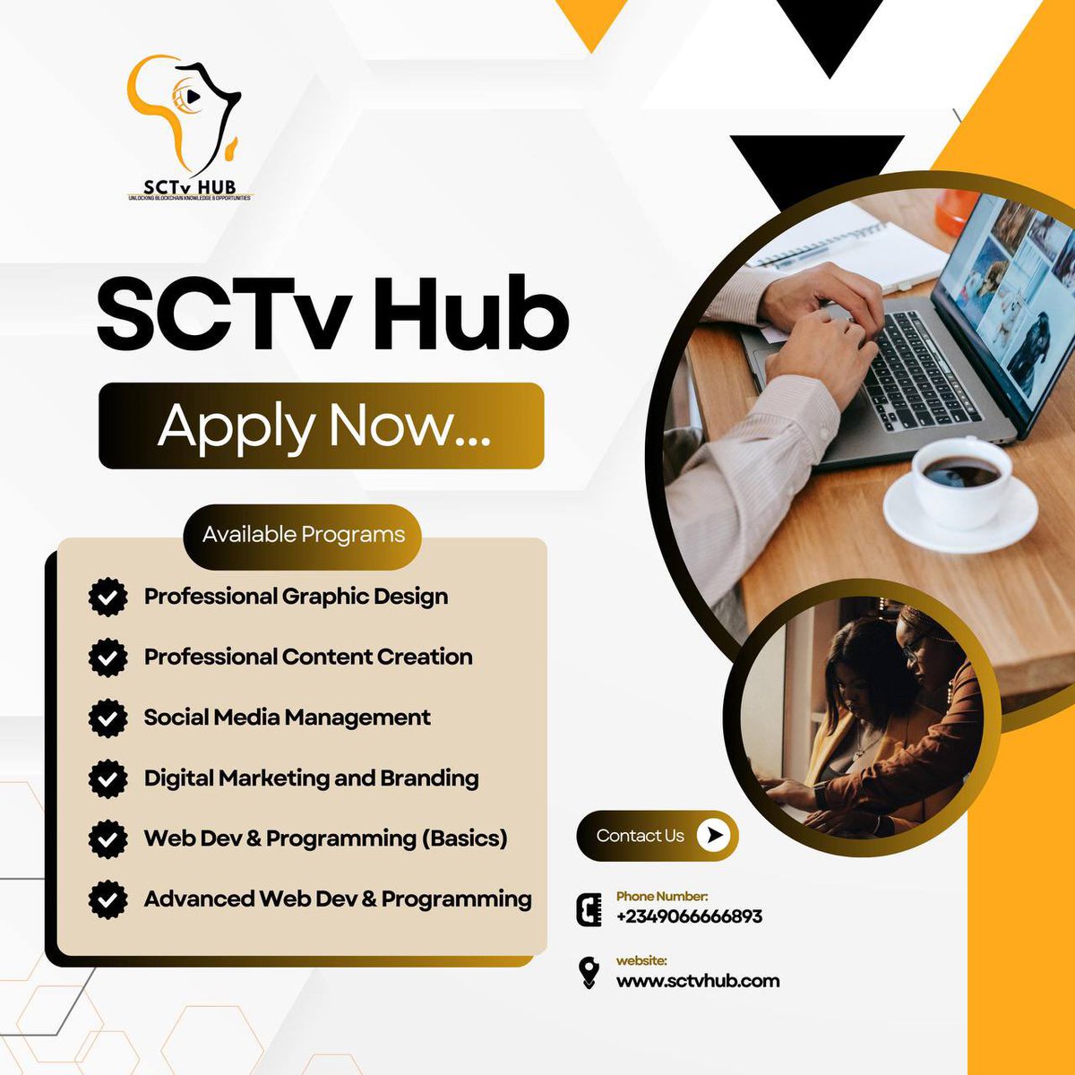 SCTvAfrica's tweet photo. Registration is now open for #SCTvHUB 1st Batch of Offline classes📚👨🎓
We’re starting with these 5 Courses as listed on the flier👇
👉To Apply, go to our website:https://t.co/fHy36gPT5D
Read full details about the course you’re applying for and fill out the application form⬇️⬇️ https://t.co/1nNc8GdFtb
