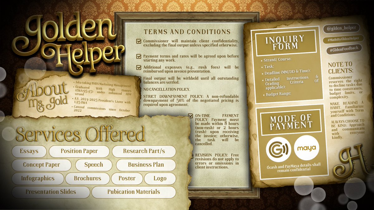 𝑩𝒖𝒕 𝒊𝒕’𝒔 𝑮𝑶𝑳𝑫𝑬𝑵, 𝒍𝒊𝒌𝒆 𝒅𝒂𝒚𝒍𝒊𝒈𝒉𝒕~

📜 Hello there! I’m Ms. Gold, an academic helper ready to assist you with any tasks. Just slide to send a dm and let’s get it started!

#MadeByGldenHelper
#GldenFeedback

🏷️ commstwt academic commissioner lf client