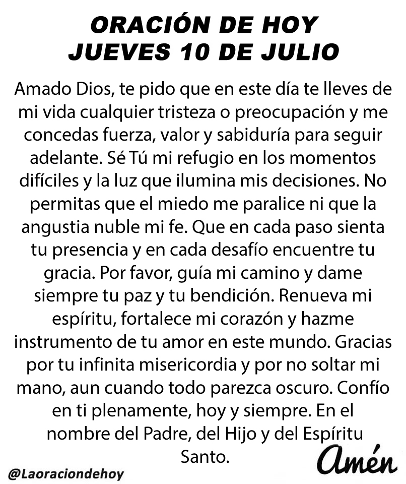 Oración diaria para hoy jueves 10 de julio de 2025.