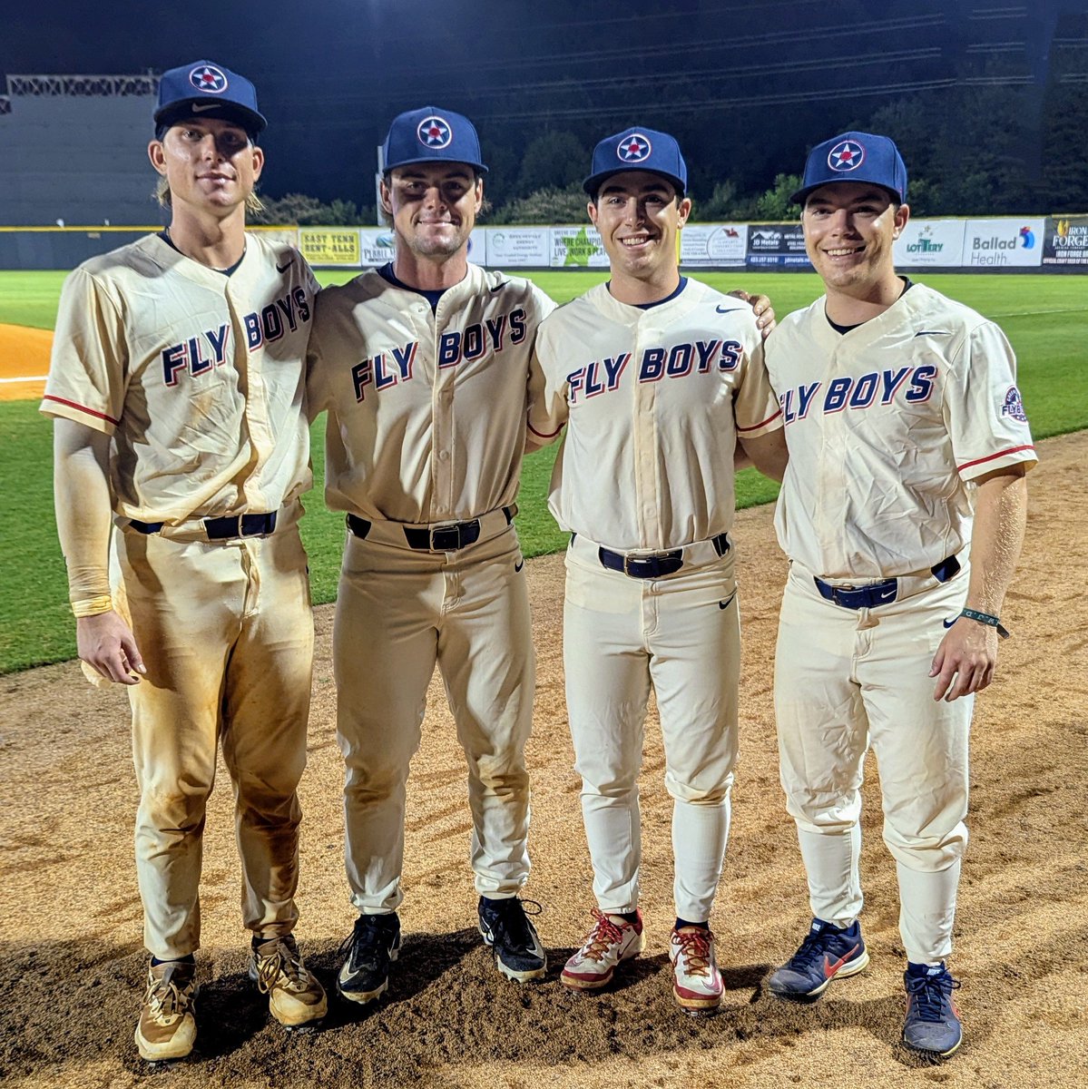 TOHS Baseball Alumni Dylan Jackson (2022), Brady Francisco (2023), Peyton Miller (2022) &amp; Jared Miller (2020) together this summer in Tennessee on the Greeneville Flyboys in the MLB Draft Appalachian League! ❤️⚾💙🇺🇲