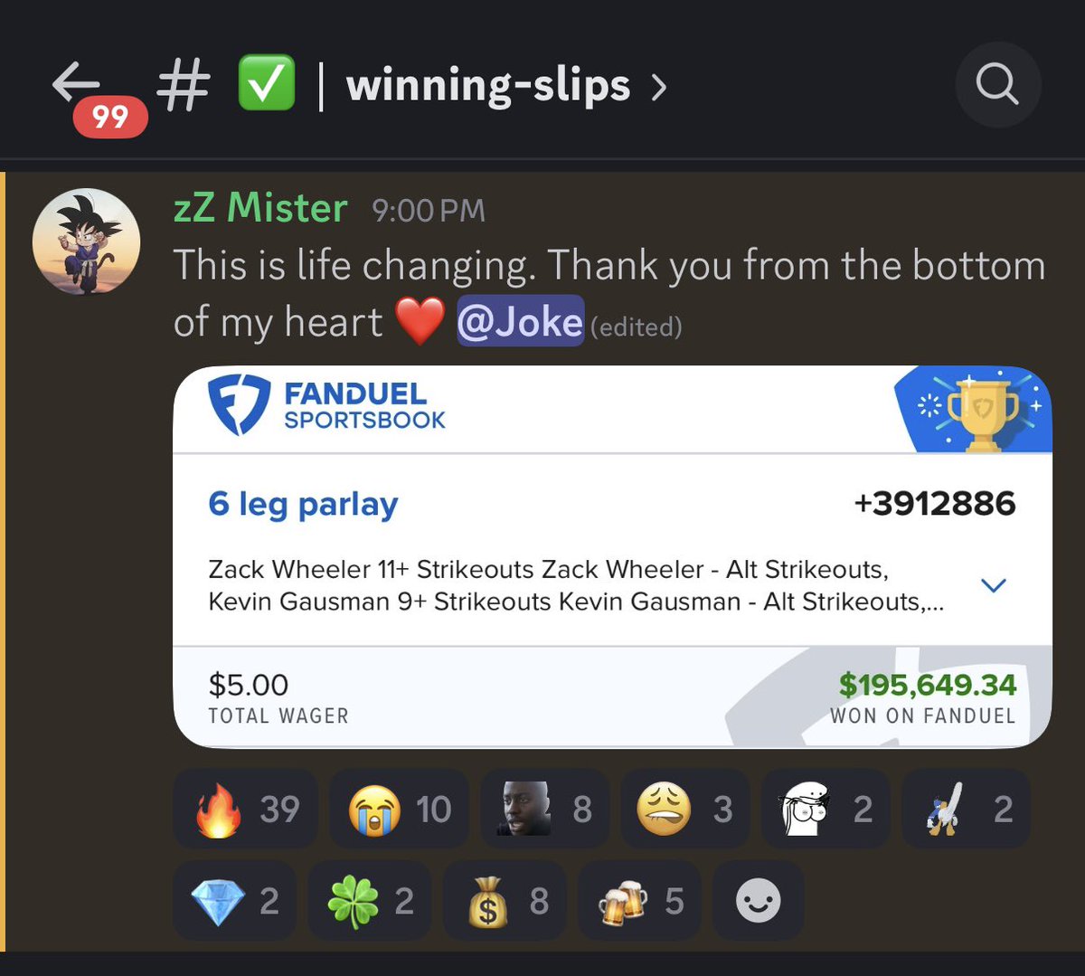 Joke π (@jokeeee_) on Twitter photo Holy shittttttt someone in <a href="/BTBSupport/">Beat The Books</a> combined my parlays today and turned $5 into $195,649.34!!!!!!!!
LIFE CHANGING π«Άπ» Holy shittttttt someone in <a href="/BTBSupport/">Beat The Books</a> combined my parlays today and turned $5 into $195,649.34!!!!!!!!
LIFE CHANGING π«Άπ»