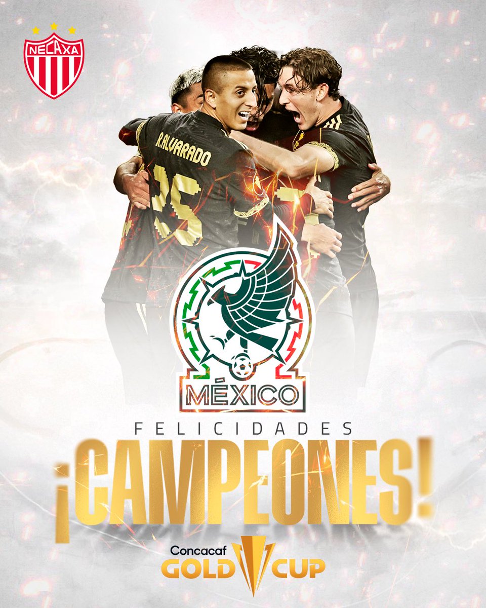 ClubNecaxa's tweet photo. ¡Felicidades, campeones! 🏆

Felicitamos a @miseleccionmx por la obtención del título en la Copa Oro… 🇲🇽

#PorMéxicoTodo 💚🤍❤️ https://t.co/HOe5m7hqFW