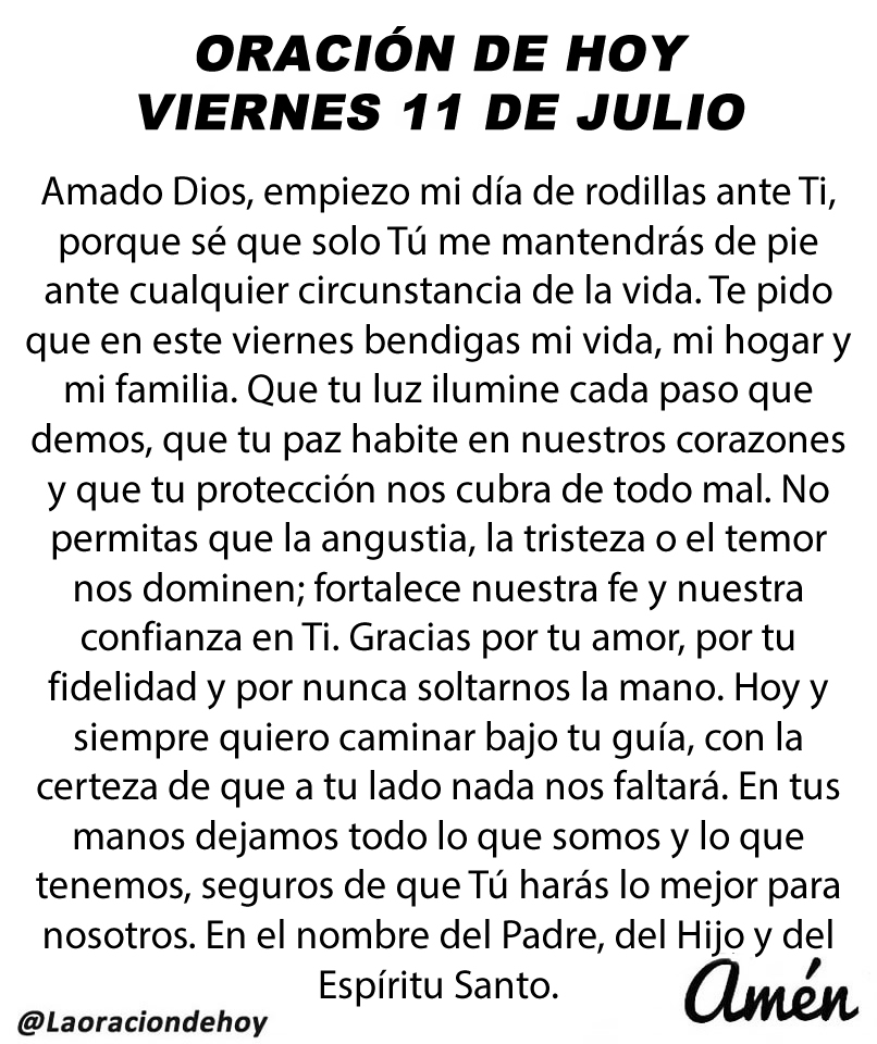 Oración diaria para hoy viernes 11 de julio de 2025.