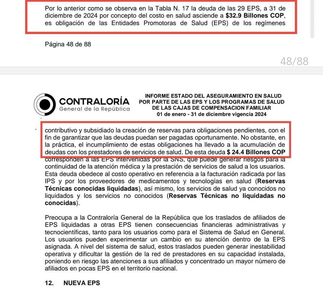 🍃Esmeralda Hernández🍃 (@esmehernandezsi) on Twitter photo No se dejen engañar. El pdte <a href="/petrogustavo/">Gustavo Petro</a> no le debe $32,9 billones a las EPS. Es al revés: son las EPS las que adeudan a las clínicas y hospitales.
No lo digo yo, lo confirma el informe de la Contraloría. ¿Y los políticos que viven defendiendo a las EPS? Bien calladitos. No se dejen engañar. El pdte <a href="/petrogustavo/">Gustavo Petro</a> no le debe $32,9 billones a las EPS. Es al revés: son las EPS las que adeudan a las clínicas y hospitales.
No lo digo yo, lo confirma el informe de la Contraloría. ¿Y los políticos que viven defendiendo a las EPS? Bien calladitos.