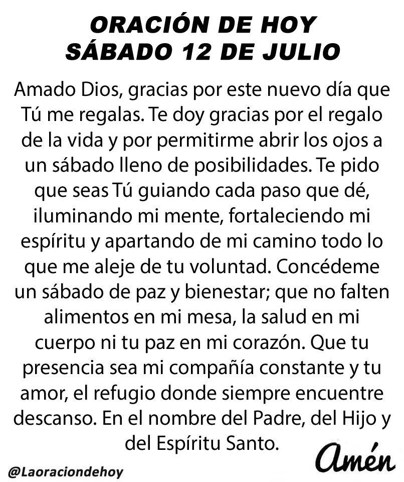 Oración diaria para hoy sábado 12 de julio de 2025.