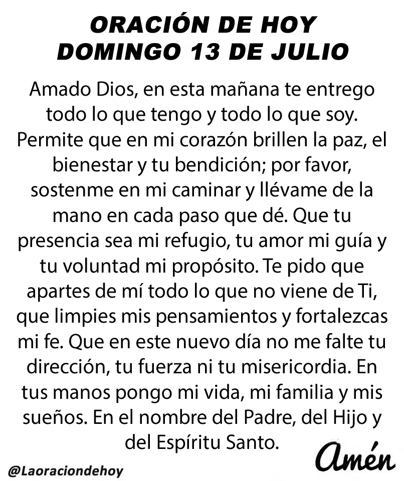 Oración diaria para hoy domingo 13 de julio de 2025.