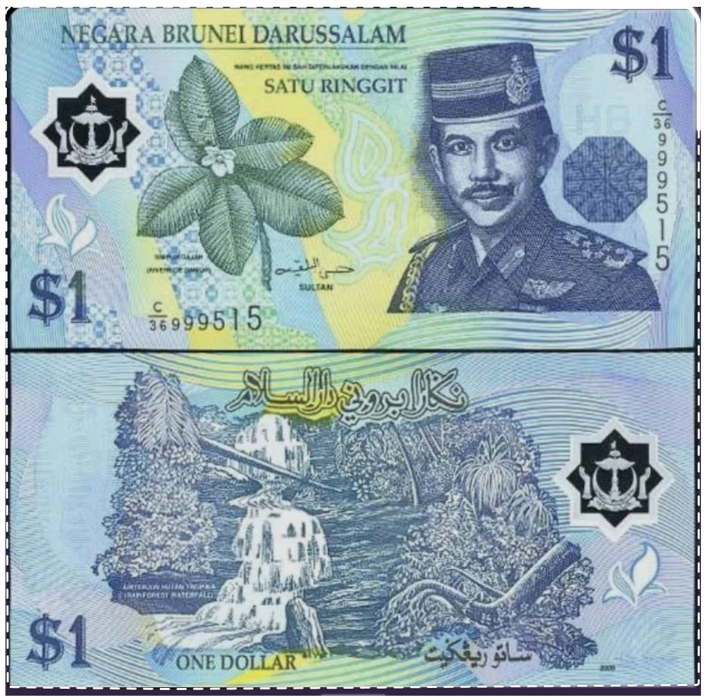 RareMoneyNotes's tweet image. The Brunei 1 Dollar banknote is a neat piece of currency! It showcases the Sultan, unique flora, and a picturesque waterfall scene. A compact yet rich representation of Brunei Darussalam. #BruneiDarussalam #CurrencyDesign #OneDollar