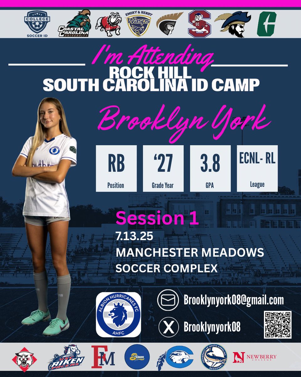 Brooklyn York (@brooklynyork08) on Twitter photo I will be attending Session I of the College ID camp in South Carolina on July 13th!
<a href="/CollegeSoccerID/">College Soccer ID</a> <a href="/CoachGusMota/">Gustavo Mota</a> <a href="/AHFC08GECRL/">Albion U17 ECNL - RL</a> <a href="/ECNLgirls/">ECNL Girls</a> <a href="/ImYouthSoccer/">ECNL/GA/Recruiting/College Soccer</a> <a href="/ImCollegeSoccer/">College Soccer Truth ™</a> I will be attending Session I of the College ID camp in South Carolina on July 13th!
<a href="/CollegeSoccerID/">College Soccer ID</a> <a href="/CoachGusMota/">Gustavo Mota</a> <a href="/AHFC08GECRL/">Albion U17 ECNL - RL</a> <a href="/ECNLgirls/">ECNL Girls</a> <a href="/ImYouthSoccer/">ECNL/GA/Recruiting/College Soccer</a> <a href="/ImCollegeSoccer/">College Soccer Truth ™</a>