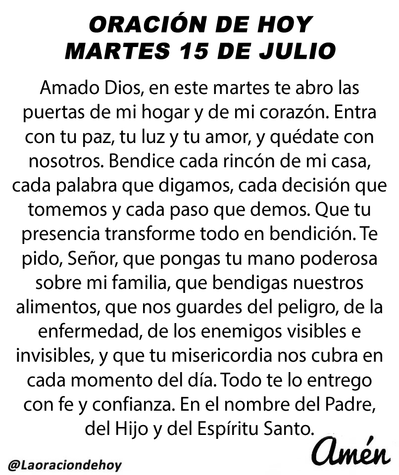 Oración diaria para hoy martes 15 de julio de 2025.