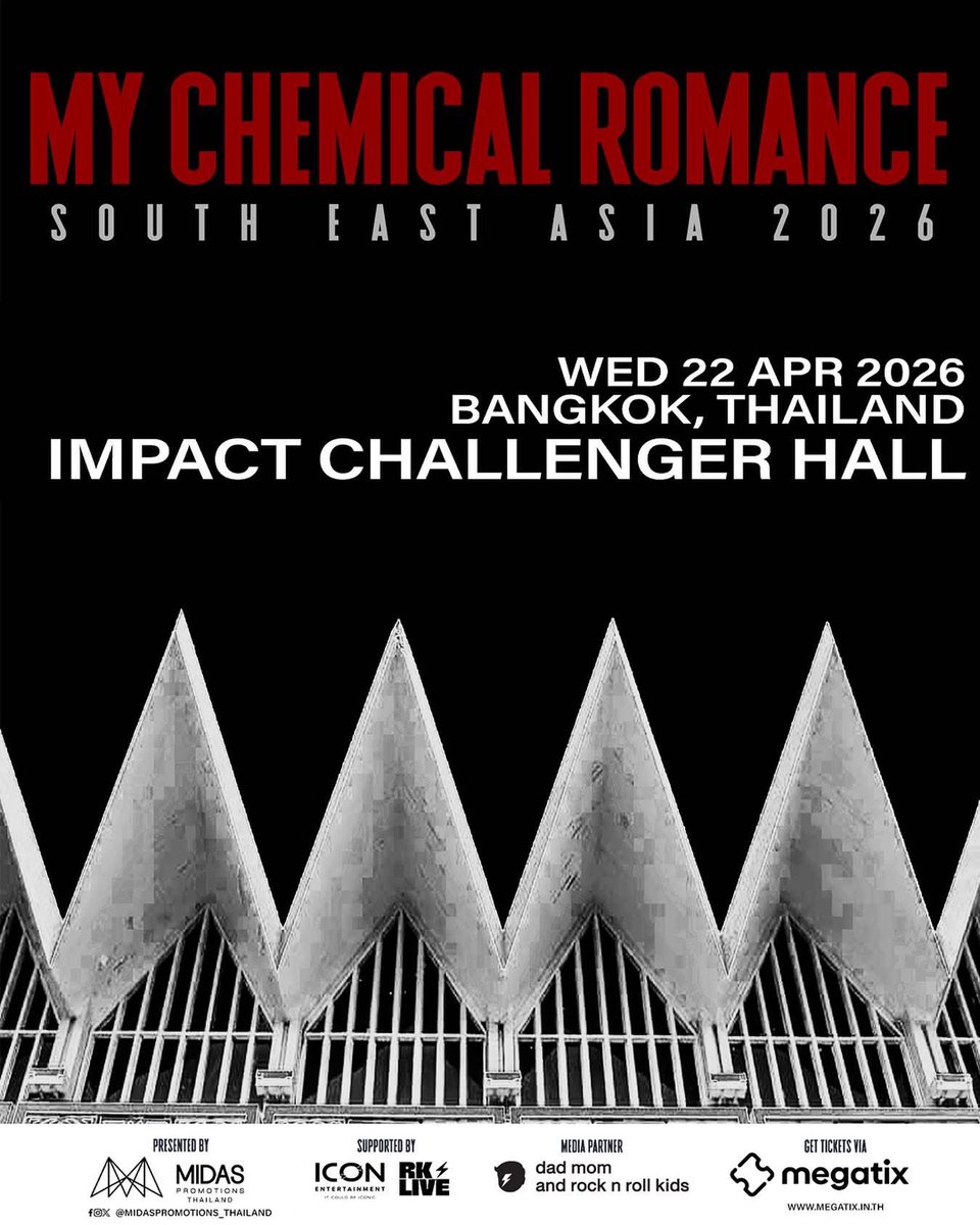 daniandays's tweet image. MY CHEMICAL ROMANCE LIVE IN THAILAND – FOR THE FIRST TIME EVER!
Wednesday, April 22, 2026 at IMPACT Challenger Hall, Bangkok. 🤘
#midaspromotions #midaspromotionsthailand #mychemicalromance #mcr