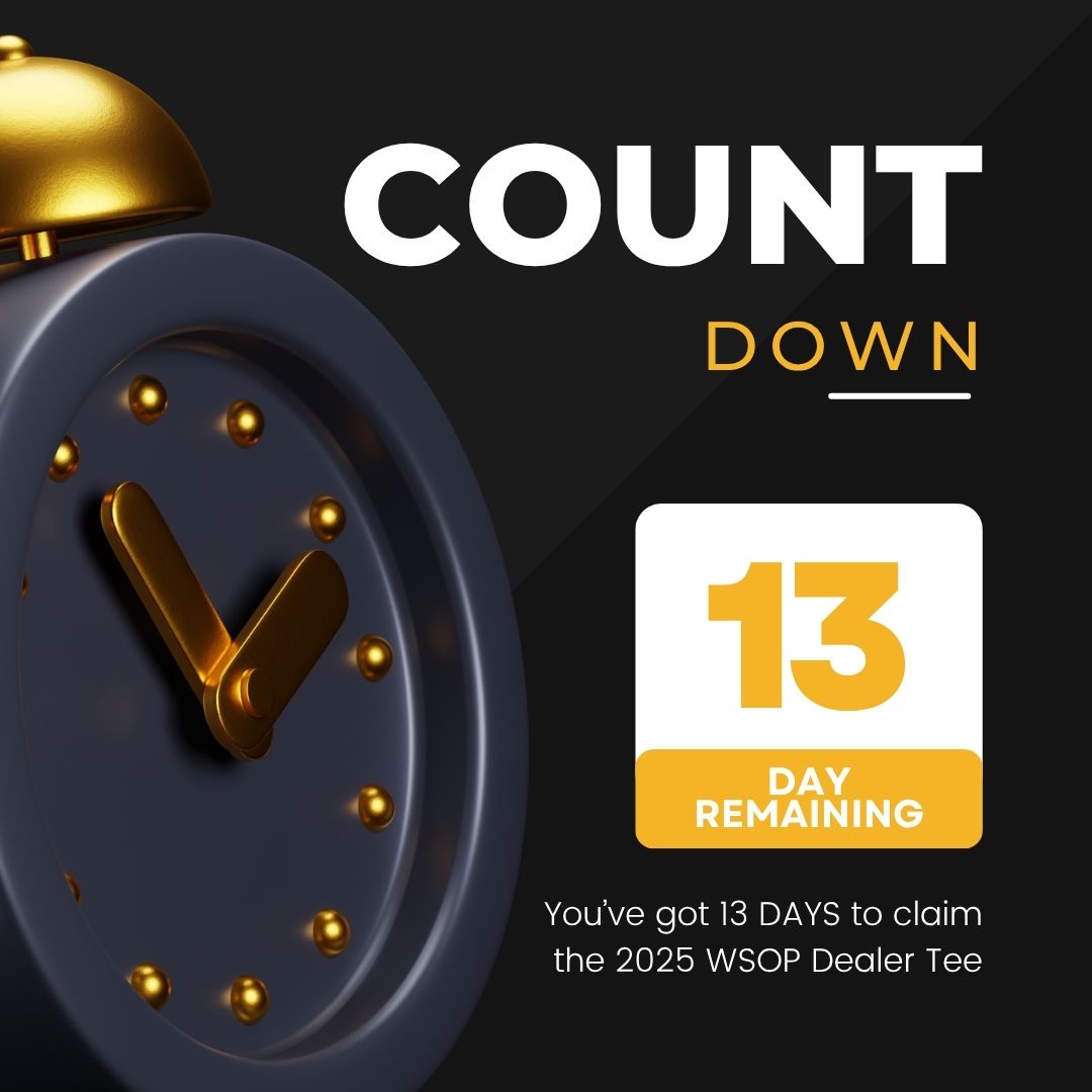 HpyVegasDealer's tweet photo. 🚨 The clock is ticking…

You’ve got 13 DAYS to claim the 2025 WSOP Dealer Tee
💀 After that? GONE.
Forever.

💥 Rep the badge. Rock the shirt.
🛒 https://t.co/SEdAkBJdjS

#PokerCommunity #DealerStrong #WSOP #VegasDrop #GetItNow https://t.co/eD0QziLGVf