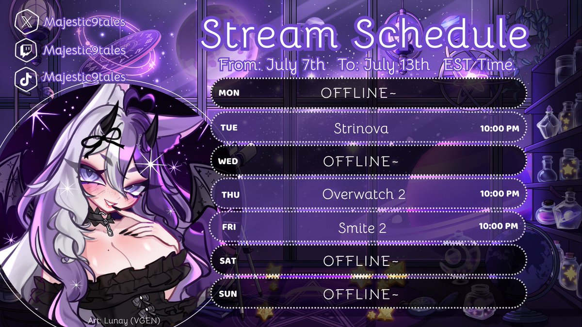 majestic9tales's tweet image. This weeks stream schedule! (7-13th) it’ll be my first stream in over two years! Hope to see some friendly faces ^^ #vtuber #vtubers #foxvtuber #spookyvtuber