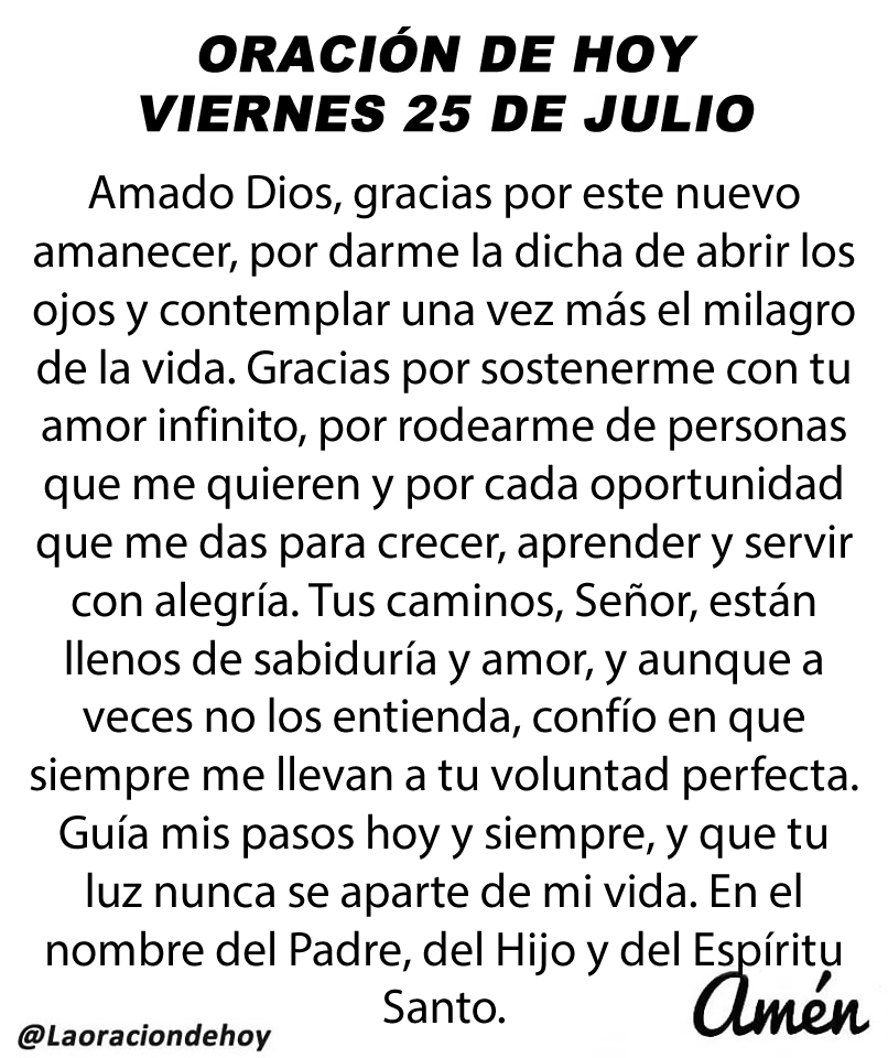 laoraciondehoy's tweet photo. Oración diaria para hoy viernes 25 de julio de 2025. https://t.co/jmJdVgqGeJ